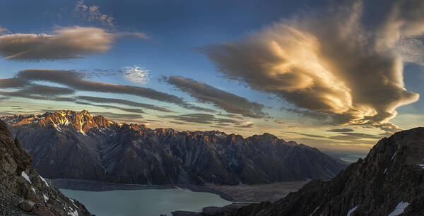 Feb0514 Poster featuring the photograph Dusk Over Tasman Glacier Valley New by Colin Monteath