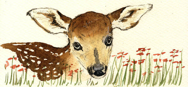 Fawn Poster featuring the painting Fawn in the flowers by Juan Bosco