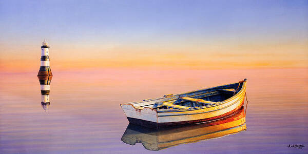 Boat Poster featuring the painting Golden Twilight by Horacio Cardozo