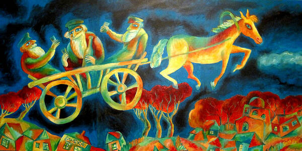 Judaica Painting Poster featuring the painting Hasidishe journey to Rebbe by Leon Zernitsky