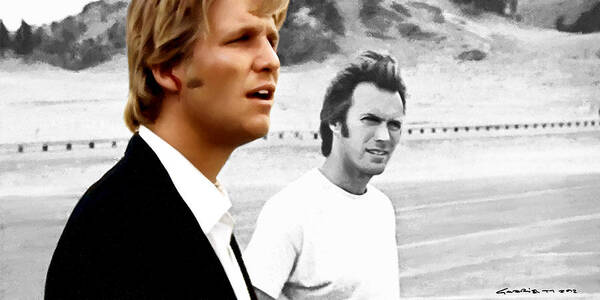 Jeff Bridges Poster featuring the digital art Jeff Bridges and Clint Eastwood in the film Thunderbolt and Lightfoot - Michael Cimino - 1974 by Gabriel T Toro