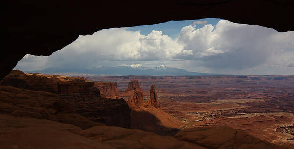Canyonlands Poster featuring the photograph La Sal mountains through Mesa Arch by Jean Clark