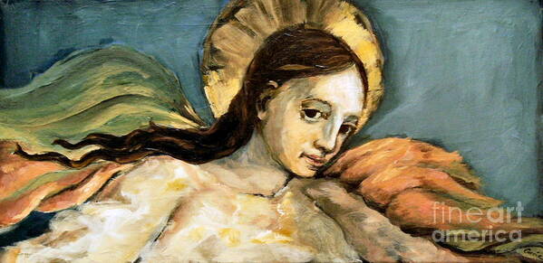 Angel Poster featuring the painting Listening Angel by Carrie Joy Byrnes