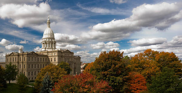 Autumn Poster featuring the photograph Michgan Capitol - Autumn by Larry Carr