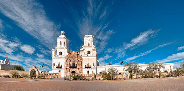 Arizona Poster featuring the photograph Mission San Xavier del Bac panorama by Dan McManus