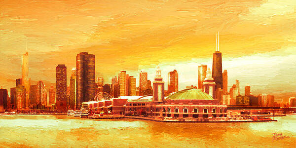 Chicago Autumn Scene Poster featuring the painting Navy Pier Chicago --Autumn by Doug Kreuger