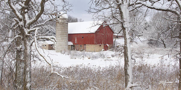 Barn Poster featuring the photograph Old barn in snow by Don Anderson