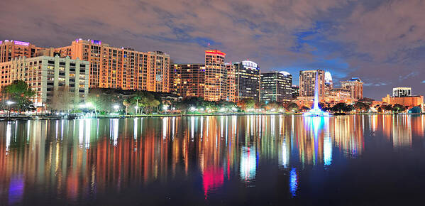 Orlando Poster featuring the photograph Orlando night panorama by Songquan Deng
