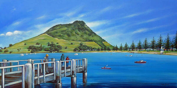 Mount Maunganui Poster featuring the painting Pilot Bay Mt Maunganui 201214 by Selena Boron