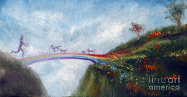 Dog Poster featuring the painting Rainbow Bridge by Stella Violano