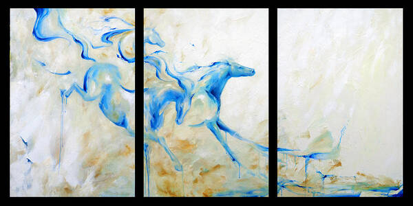 Horse Poster featuring the painting Running Water triptych by Dina Dargo