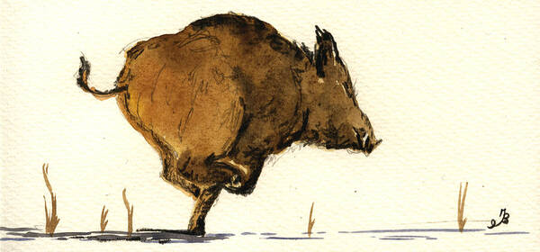 Wild Poster featuring the painting Running wild boar by Juan Bosco