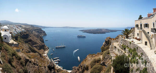 Firai Poster featuring the photograph Santorini caldera Panorama by Antony McAulay