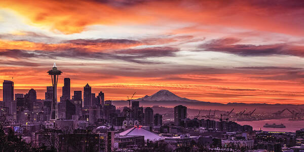 Seattle Poster featuring the photograph Seattle Sunrise by Kyle Wasielewski