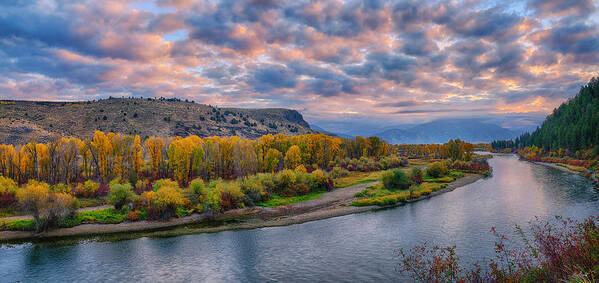 Snake River Poster featuring the photograph Snake River Autumn Sunrise Panorama by Greg Norrell
