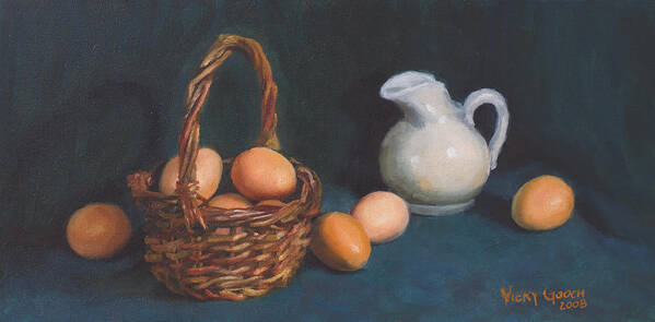 Still Life Poster featuring the painting Still Life with Brown Eggs by Vicky Gooch