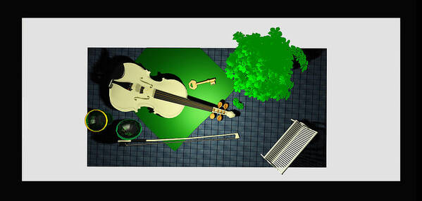 Andrei Poster featuring the digital art Still life with violin and park bench by Andrei SKY