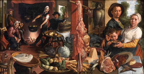Pieter Aertsen Poster featuring the painting The Fat Kitchen. An Allegory by Pieter Aertsen