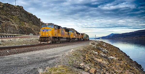 Columbia Poster featuring the photograph The Union Pacific Railroad Columbia River Gorge Oregon by Michael W Rogers