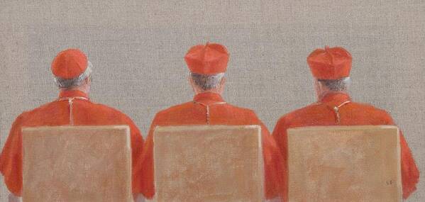 Male Poster featuring the photograph Three Cardinals, 2010 Acrylic On Canvas by Lincoln Seligman