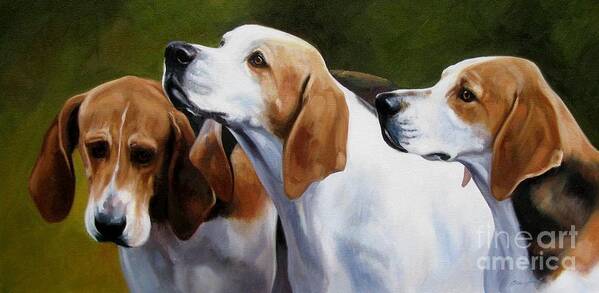 Fox Hounds Poster featuring the painting Three Hounds by Janet Crawford