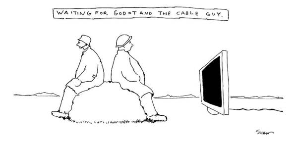 Rock Poster featuring the drawing Title: Waiting For Godot And The Cable Guy. Two by Michael Shaw