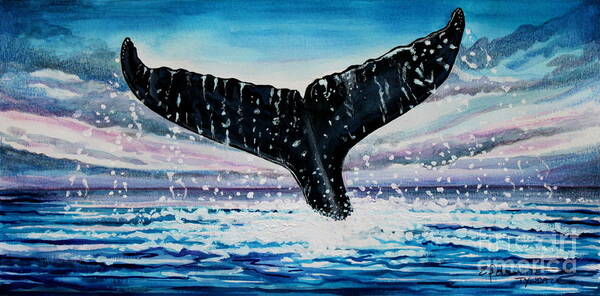 Ocean Poster featuring the painting A Whale And a Violet Sunset by Elizabeth Robinette Tyndall