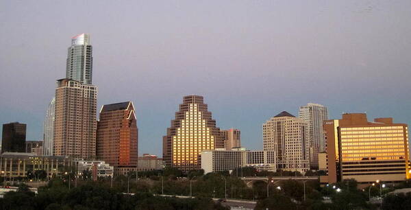 Austin Poster featuring the photograph Austin Skyline at Dusk by Life Makes Art