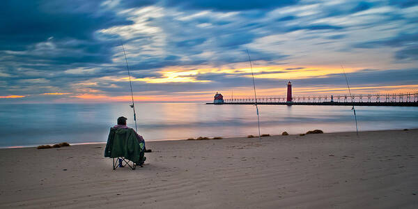 Grand Haven Poster featuring the photograph Lake Michigan Fishing by Larry Carr