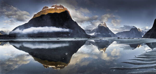 00438696 Poster featuring the photograph Mitre Peak Reflecting In Milford Sound by Colin Monteath