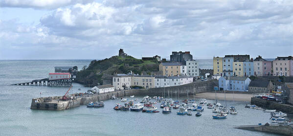 Tenby Harbour Poster featuring the photograph Tenby Harbour Pembrokeshire Panorama by Steve Purnell