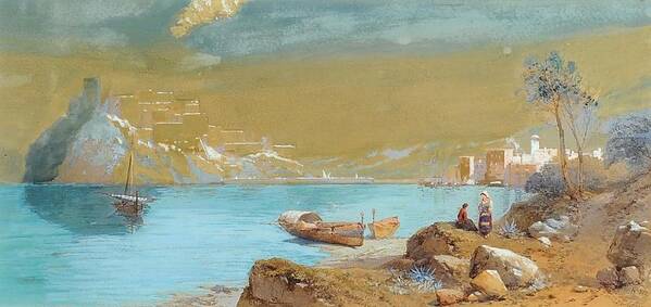Thomas Charles Leeson Rowbotham (1823-1875) Poster featuring the painting Coastal Town by Thomas Charles