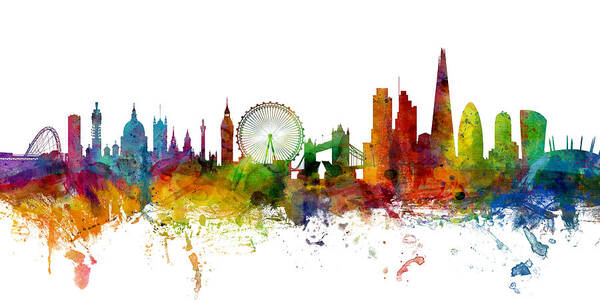 London Poster featuring the digital art London England Skyline Panoramic by Michael Tompsett