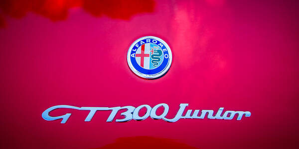 1972 Alfa Romeo Gt 1300 Junior Unificato Emblem Poster featuring the photograph 1972 Alfa Romeo GT 1300 Junior Unificato Emblem -0875c by Jill Reger