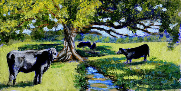 Impressionist Painting Of Cow And Bull Poster featuring the painting A Challenging View by David Zimmerman