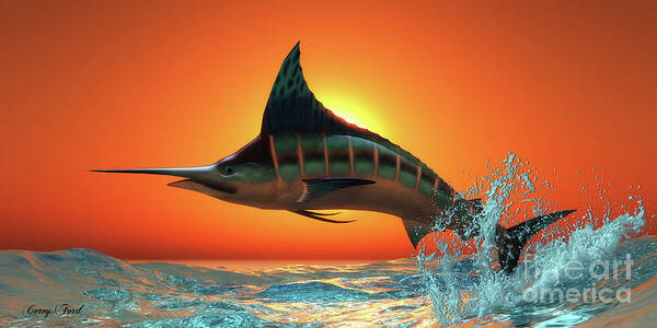 Atlantic Blue Marlin Poster featuring the digital art Atlantic Blue Marlin by Corey Ford