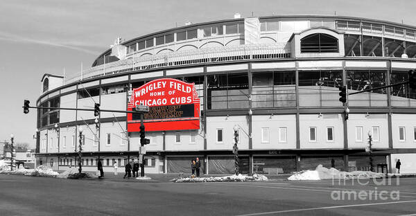Wrigley Field Poster featuring the photograph B-W Wrigley 100 Years Young by David Bearden