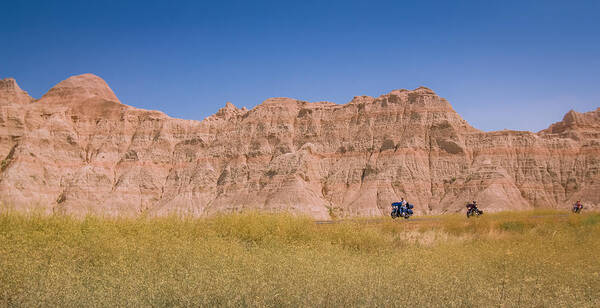 South Dakota Poster featuring the photograph Badlands Bikers by Hermes Fine Art
