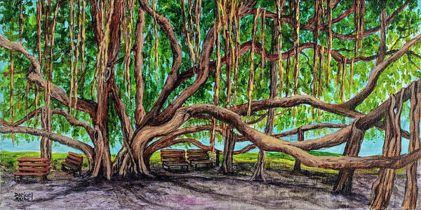 Banyan Tree Park Poster featuring the painting Banyan Tree Park by Darice Machel McGuire