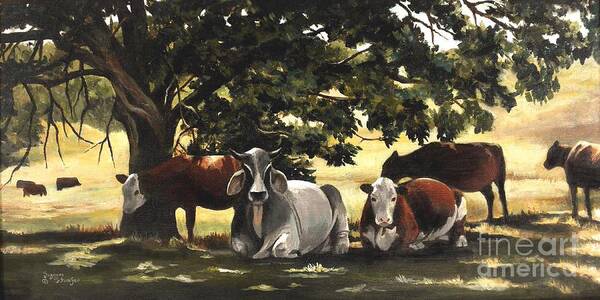 Cows In Pasture Poster featuring the painting Brahma's Mamas by Suzanne Schaefer