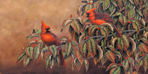  Poster featuring the painting Cardinals Mug by Guy Crittenden
