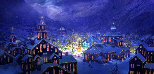 Christmas Poster featuring the painting Christmas Town by Philip Straub