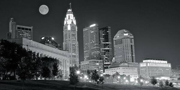 Columbus Poster featuring the photograph Columbus Grayscale Nightscape by Frozen in Time Fine Art Photography