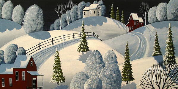 Art Poster featuring the painting Country Winter Night - folk art landscape by Debbie Criswell