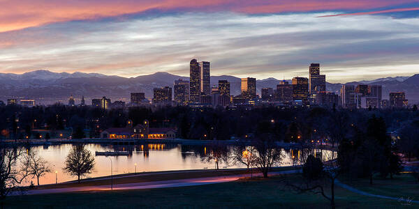 Denver Poster featuring the photograph Denver - City Park at Sunset by Aaron Spong