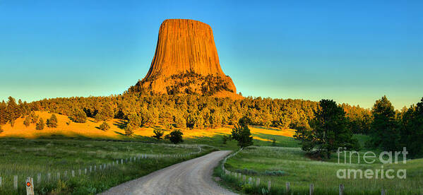 Devils Tower Sunset Poster featuring the photograph Devils Tower Panoramic Sunset by Adam Jewell