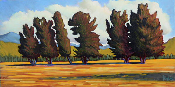 Fairfield Idaho Poster featuring the painting Fairfield Tree Row by Kevin Hughes