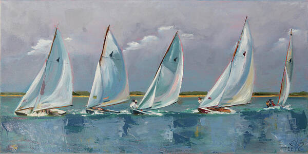 Sailboat Poster featuring the painting Five Indian March by Trina Teele