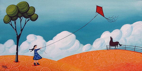 Art Poster featuring the painting Flying With Becky - whimsical landscape by Debbie Criswell