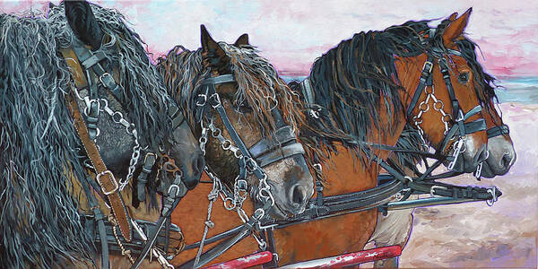 Horse Poster featuring the painting Four Draft Horses by Nadi Spencer